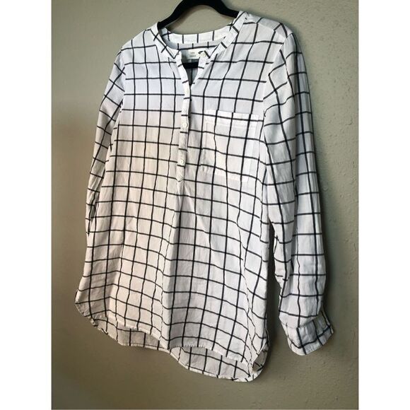 Old Navy White Plaid Half Botton Tunic Size M - Picture 3 of 12